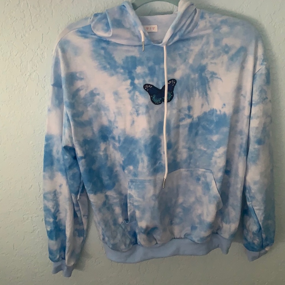 Blue and white hoodie